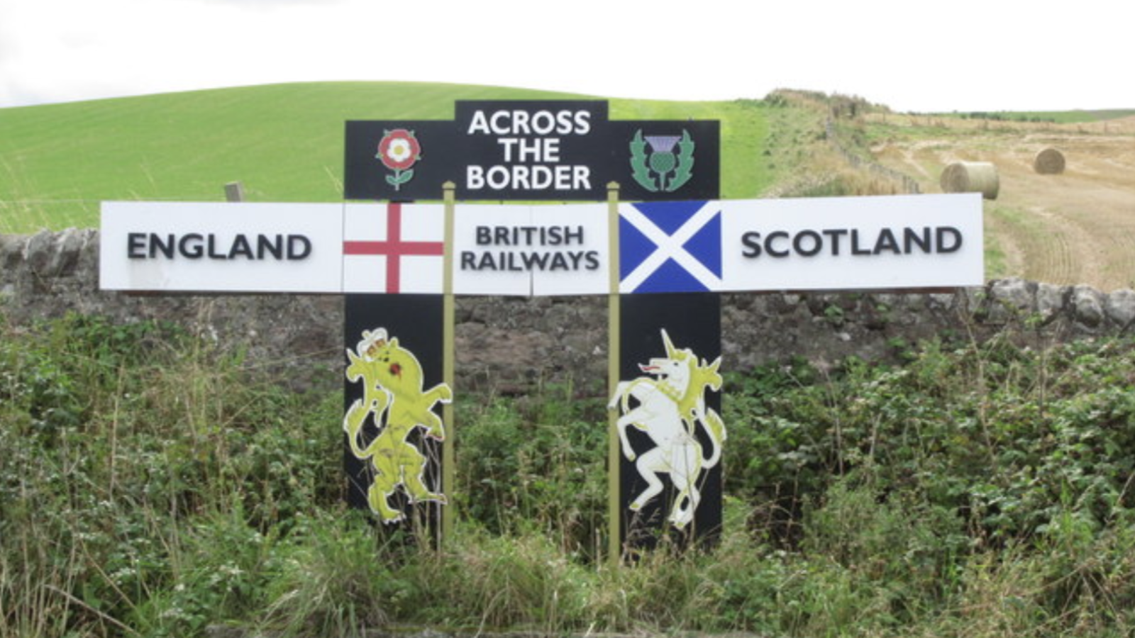 Signpost at the border of England and Scotland.