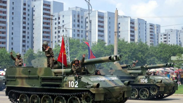 Army machine parade in North Korea.
