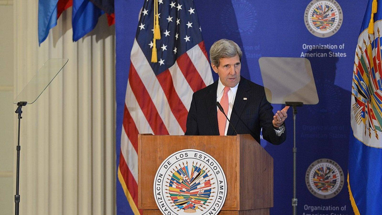 John Kerry speaking at at the Organization of American States.