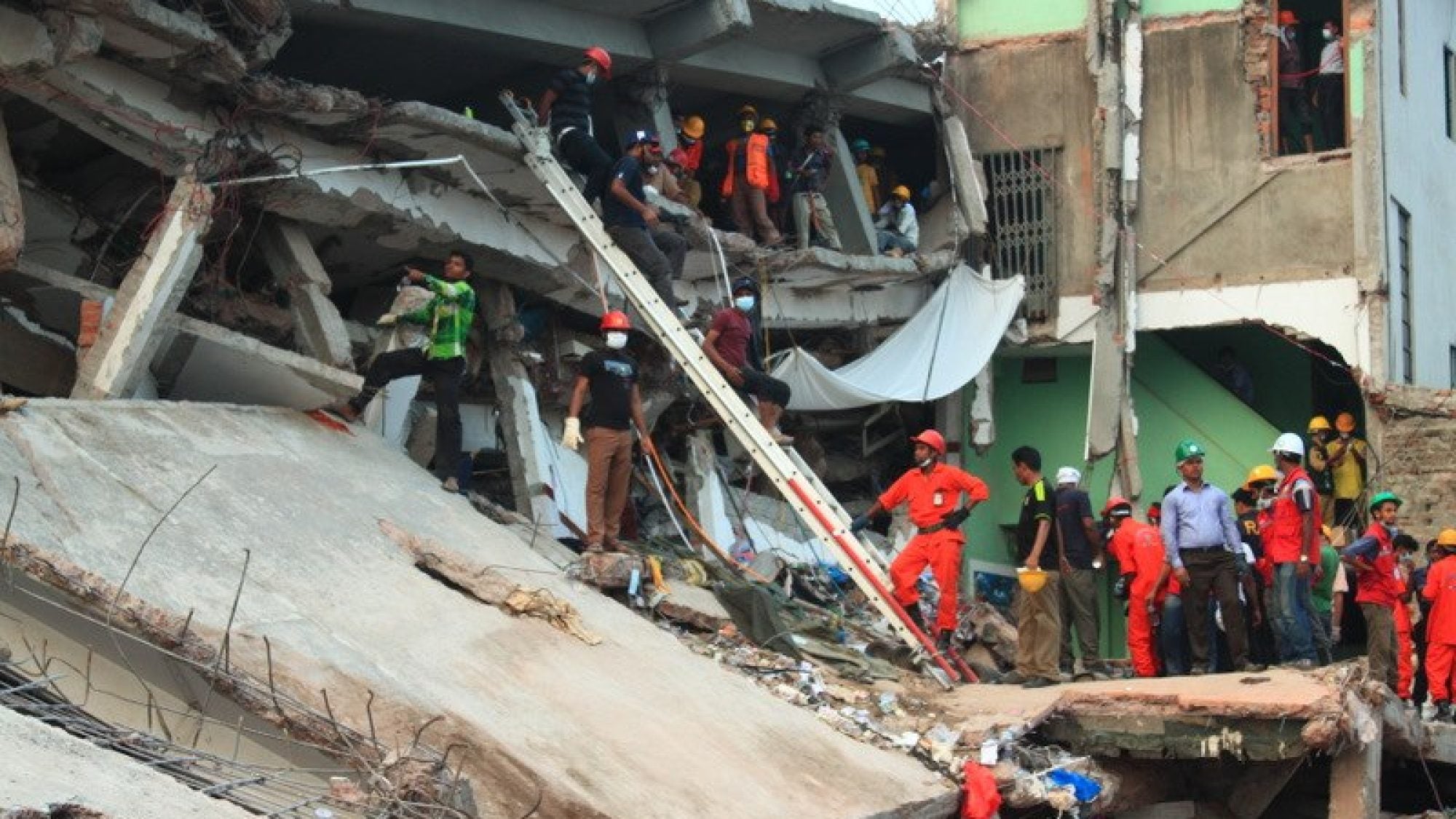 Rubble of Rana Plaza building after collapse