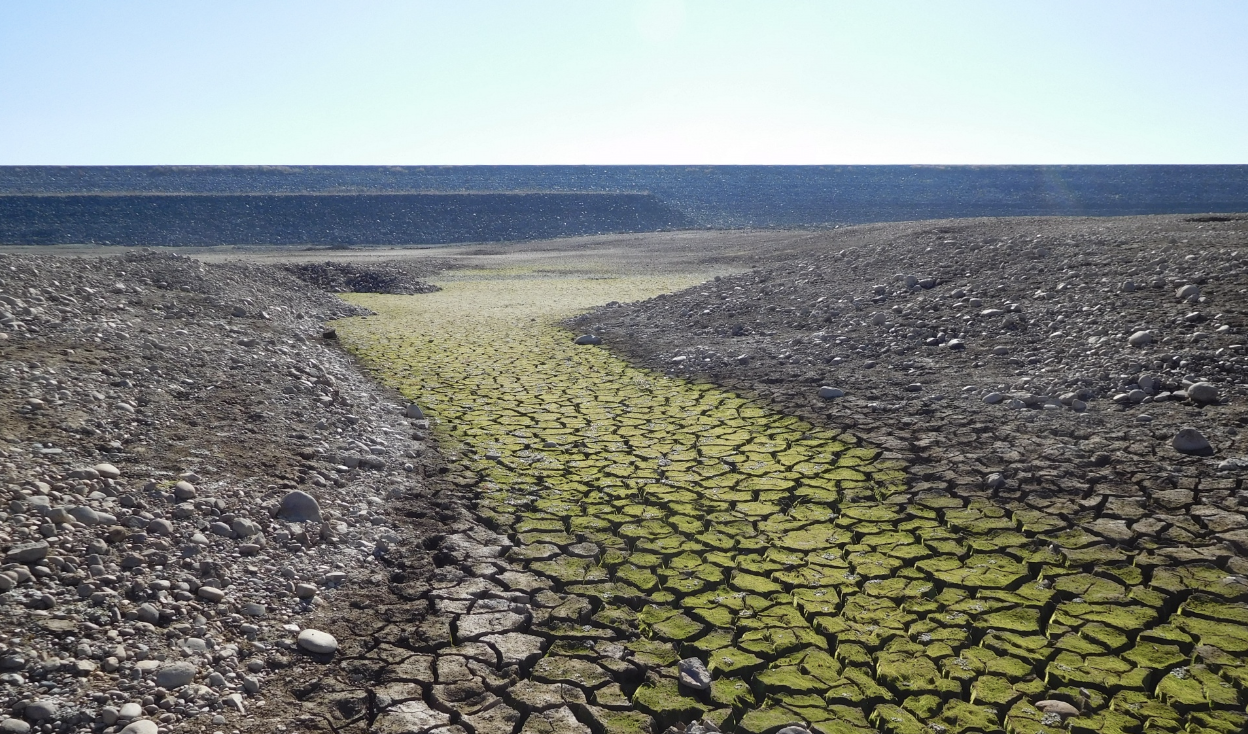 The dry riverbed of a lake in California.