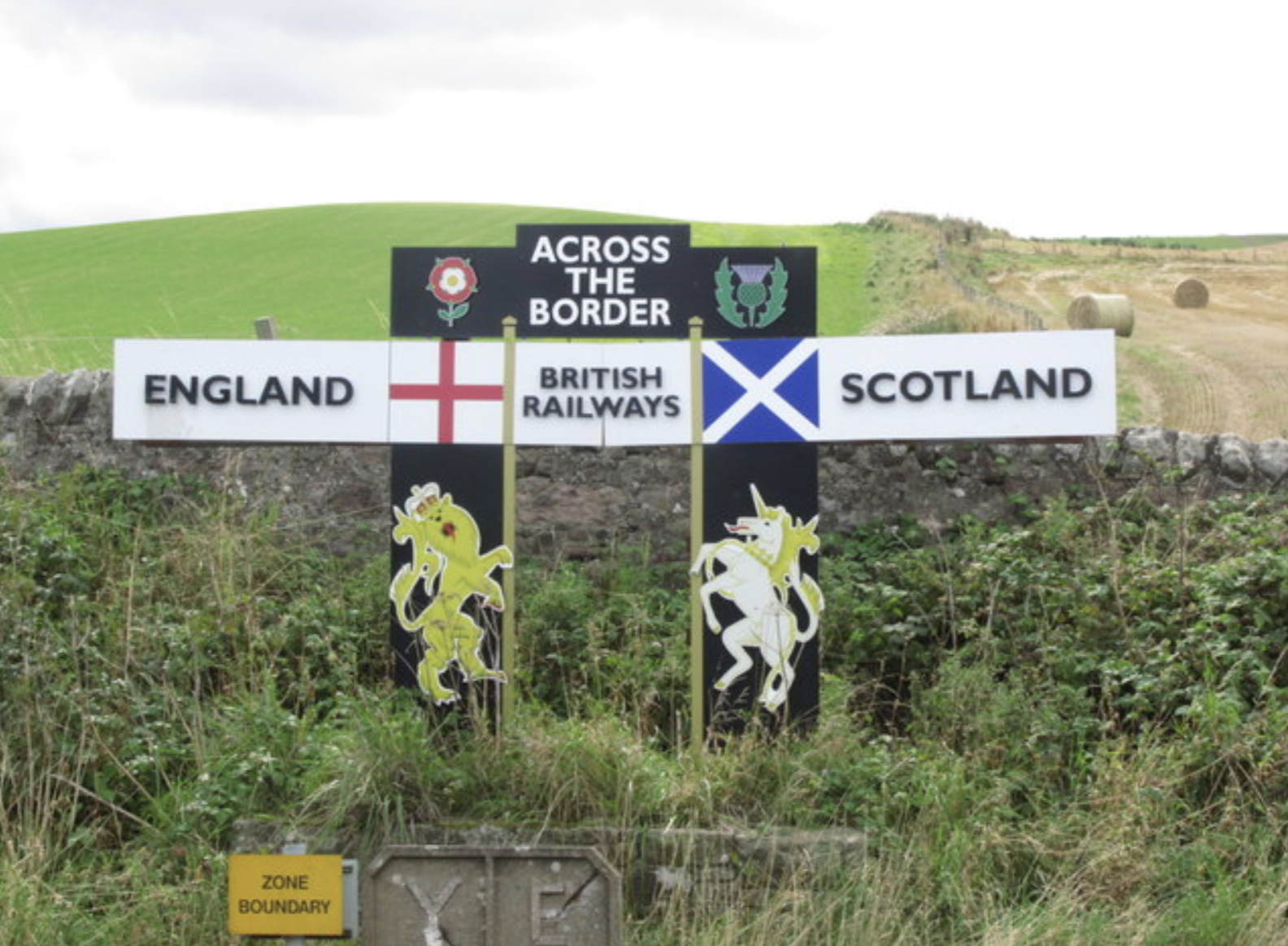 Signpost at the border of England and Scotland.