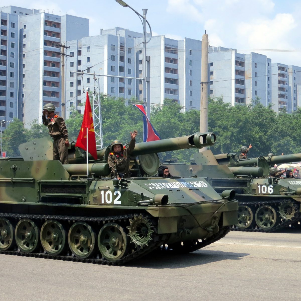 Army machine parade in North Korea.