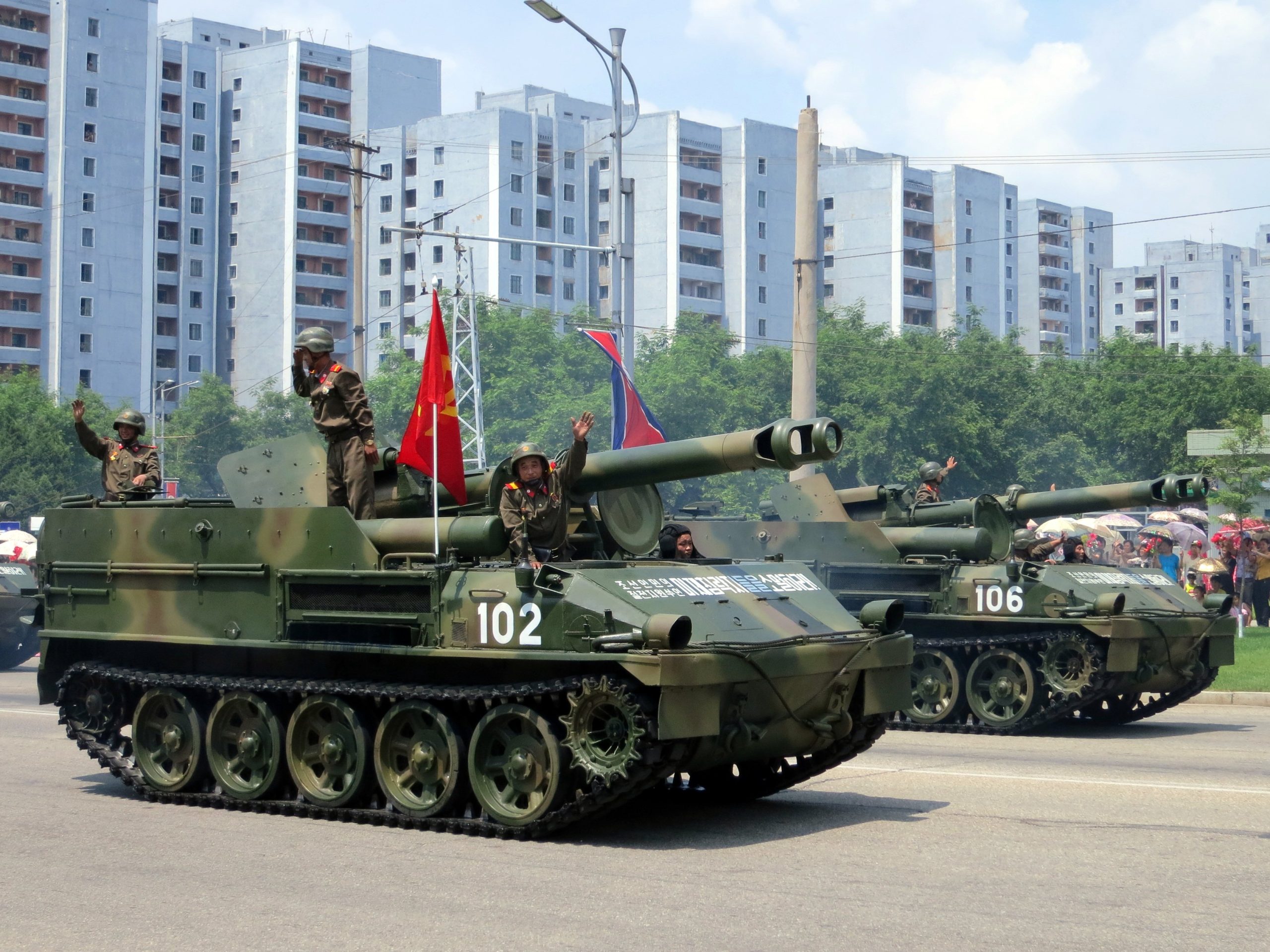 Army machine parade in North Korea.